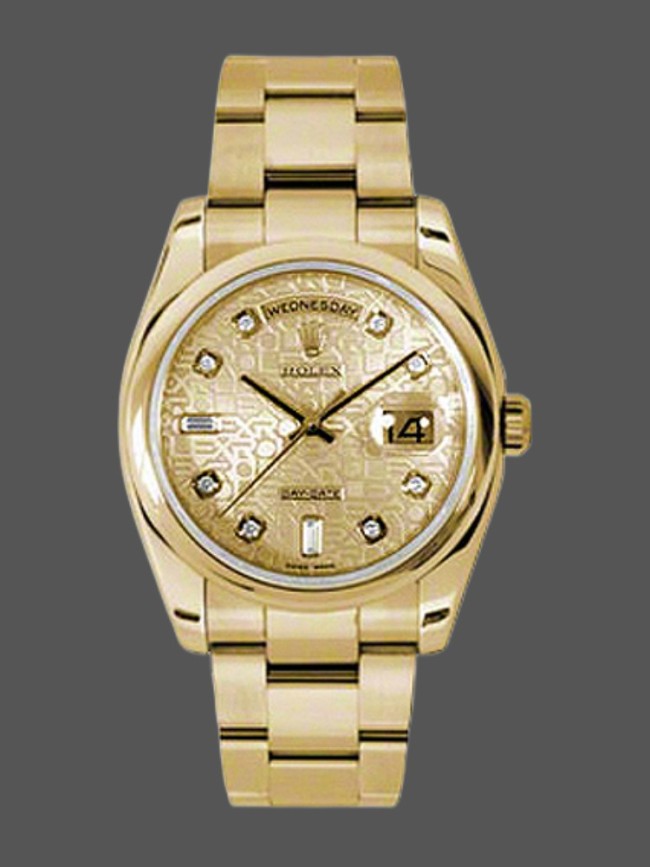 Rolex Day-Date 118208 Yellow Gold Champagne Jubilee Dial 36mm Unisex Replica Watch
