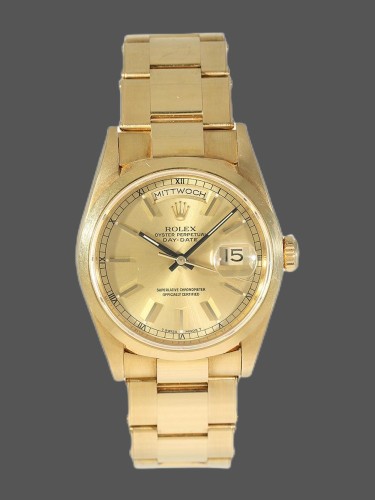Rolex Day-Date 118208 champagne dial with gold indexes 36mm Unisex Replica Watch