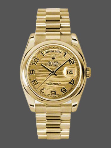 Rolex Day-Date 118208 Arabic Numeral Wave Champagne Dial 36mm Unisex Replica Watch