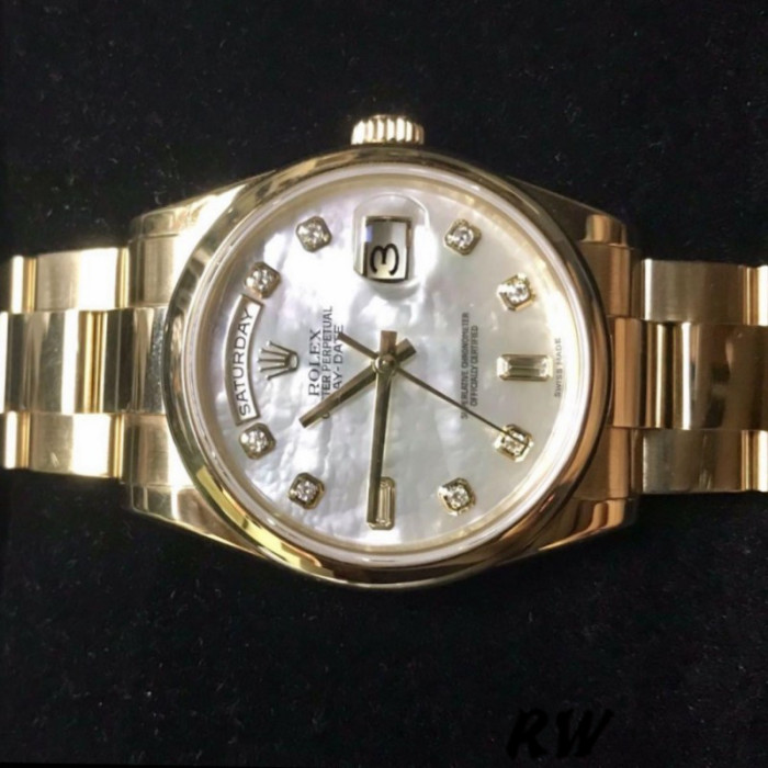 Rolex Day-Date 118208 Mother of Pearl Diamond Dial 36mm Unisex Replica Watch