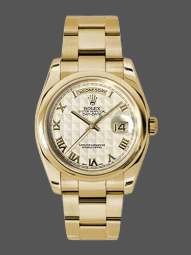 Rolex Day-Date 118208 Roman Numeral Pyramid Ivory Dial 36mm Unisex Replica Watch