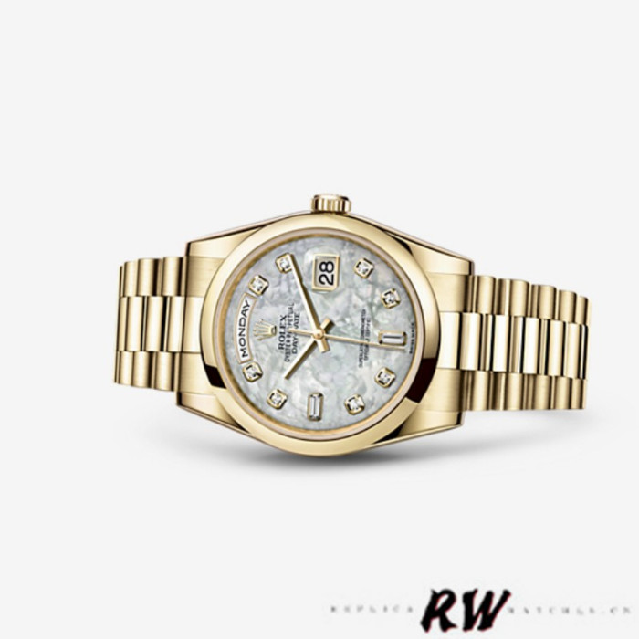 Rolex Day-Date 118208 Yellow Gold Mother of Pearl Diamond Dial 36mm Unisex Replica Watch