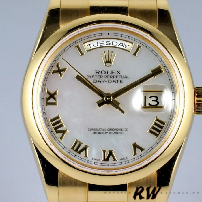 Rolex Day-Date 118208 Mother of Pearl Roman Numeral Dial 36mm Unisex Replica Watch