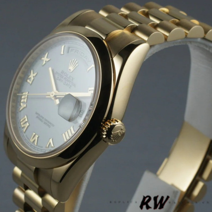 Rolex Day-Date 118208 White Roman Dial Roman Numerals 36mm Unisex Replica Watch