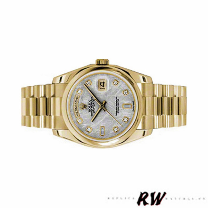 Rolex Day-Date 118208 Yellow Gold Meteorite Grey Diamond Dial 36mm Unisex Replica Watch