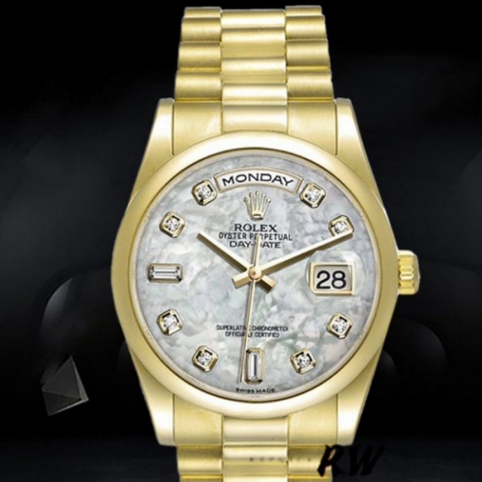 Rolex Day-Date 118208 Yellow Gold Meteorite Grey Diamond Dial 36mm Unisex Replica Watch