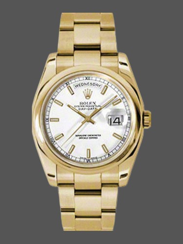 Rolex Day-Date 118208 White Dial Yellow Gold 36mm Unisex Replica Watch