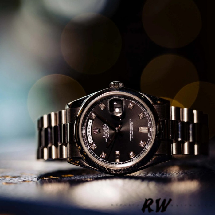 Rolex Day-Date 118209 Black dial white gold 36mm Unisex Replica Watch