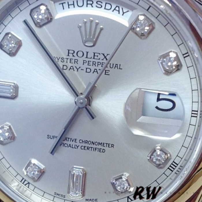 Rolex Day-Date 118209 Silver Diamond Dial Automatic 36mm Unisex Replica Watch