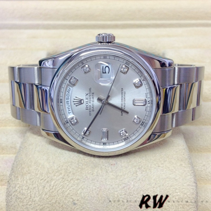 Rolex Day-Date 118209 Silver Diamond Dial Automatic 36mm Unisex Replica Watch