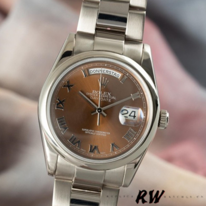 Rolex Day-Date 118209 White Gold Copper Brown Dial 36mm Unisex Replica Watch