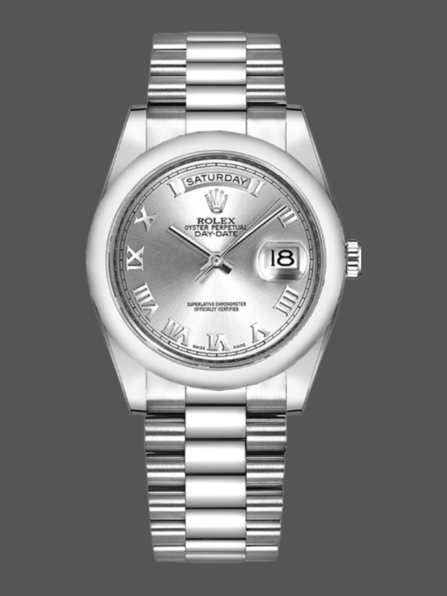 Rolex Day-Date 118209 White Gold Silver Dial Automatic 36mm Unisex Replica Watch
