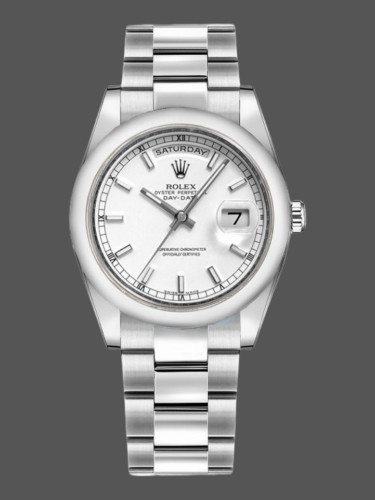 Rolex Day-Date 118209 White Gold Oyster Bracelet White Dial 36mm Unisex Replica Watch