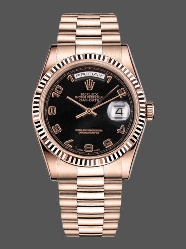 Rolex Day-Date 118235 Rose Gold Black Arabic Dial 36mm Unisex Replica Watch
