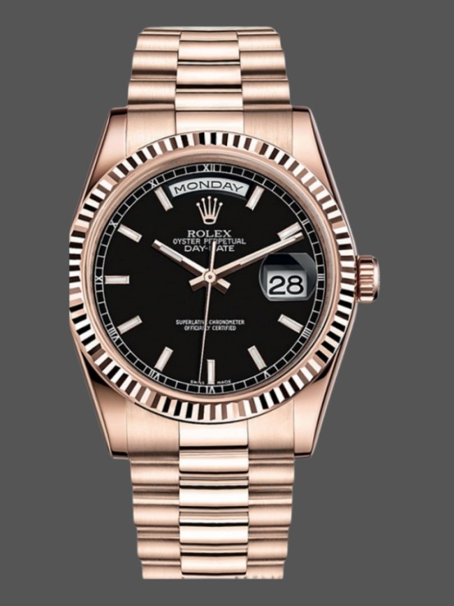 Rolex Day-Date 118235 Black Dial Rose Gold 36mm Unisex Replica Watch
