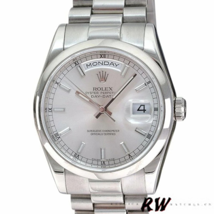 Rolex Day-Date 118209 Silver Dial White Gold 36mm Unisex Replica Watch