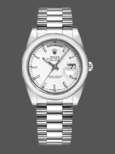 Rolex Day-Date 118209 Oyster Bracelet White Dial 36mm Unisex Replica Watch