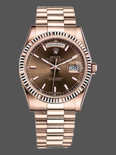 Rolex Day-Date 118235 Everose Gold Case Chocolate Dial 36mm Unisex Replica Watch