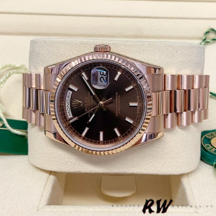 Rolex Day-Date 118235 Everose Gold Case Chocolate Dial 36mm Unisex Replica Watch
