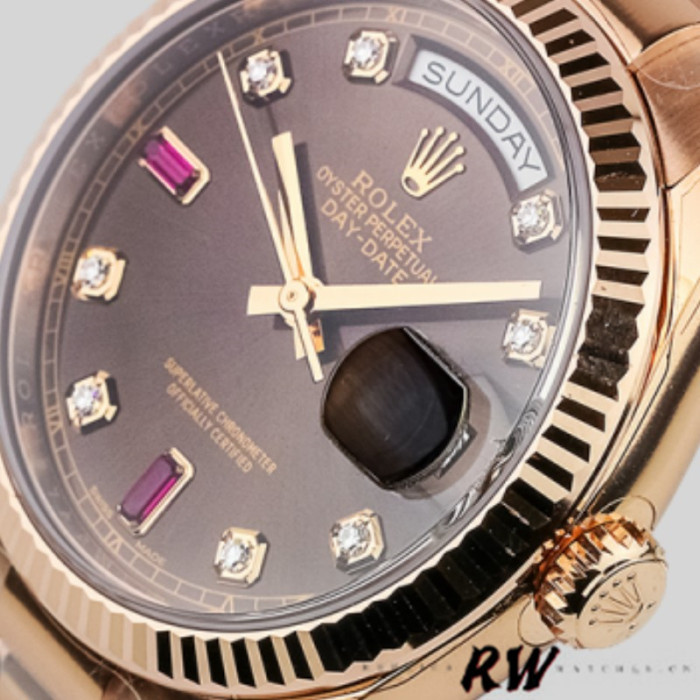 Rolex Day-Date 118235 Rose Gold Chocolate Diamond Dial 36mm Unisex Replica Watch