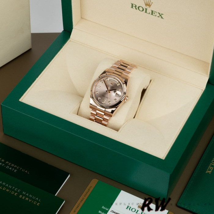 Rolex Day-Date 118235 Rose Gold Champagne Diamond Dial 36mm Unisex Replica Watch