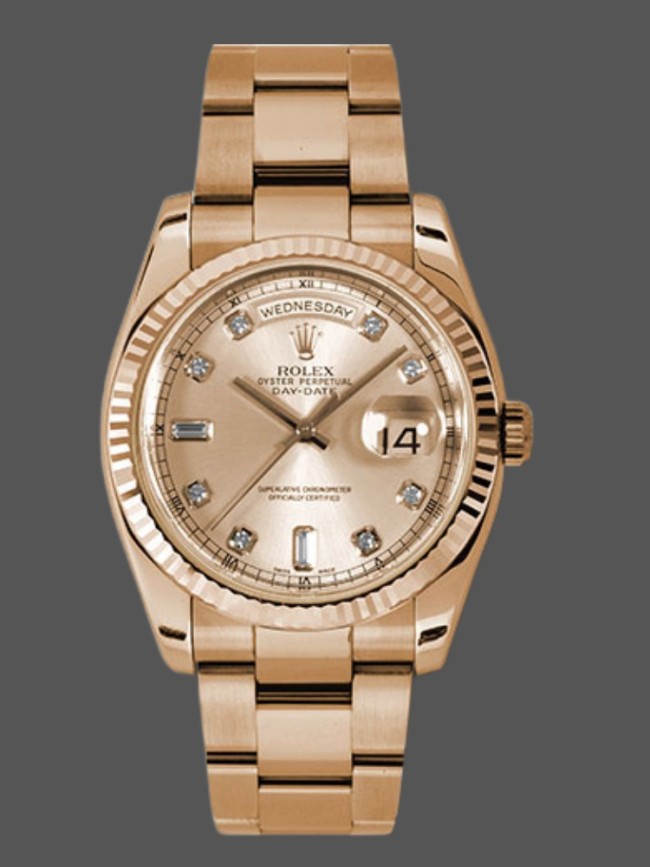 Rolex Day-Date 118235 Rose Gold Champagne Diamond Dial 36mm Unisex Replica Watch