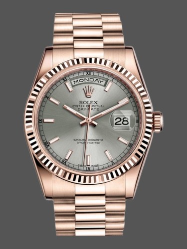 Rolex Day-Date 118235 Rhodium Grey Dial Rose Gold 36mm Unisex Replica Watch