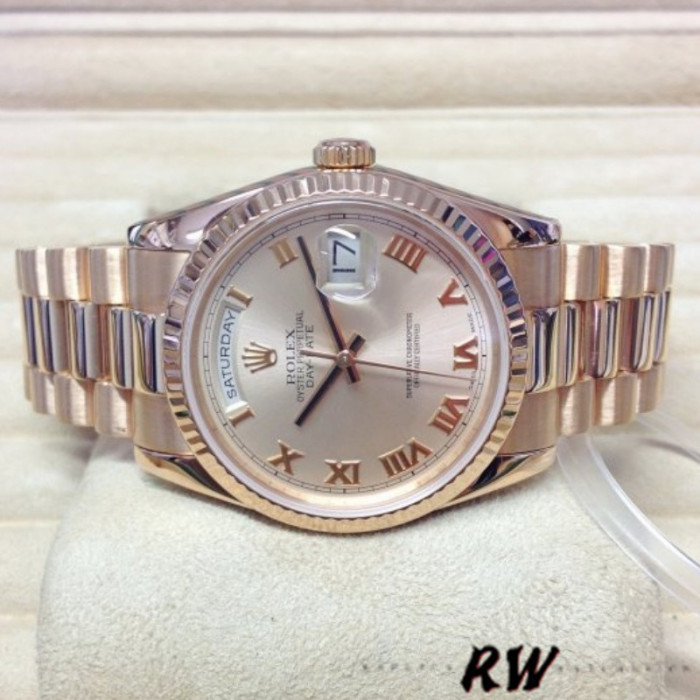 Rolex Day-Date 118235 Pink Roman Numeral dial 36mm Lady Replica Watch