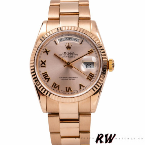 Rolex Day-Date 118235 Pink Roman Numeral dial Fluted Bezel 36mm Lady Replica Watch