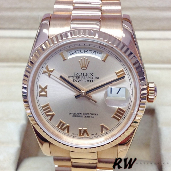 Rolex Day-Date 118235 Pink Roman Numeral dial 36mm Lady Replica Watch
