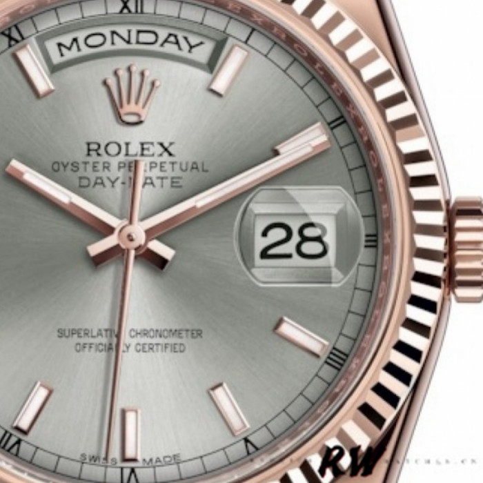 Rolex Day-Date 118235 Rhodium Grey Dial Rose Gold 36mm Unisex Replica Watch