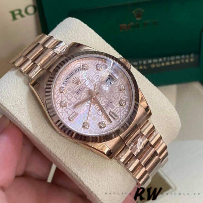 Rolex Day-Date 118235 Everose Gold Pink Jubilee dial 36mm Lady Replica Watch