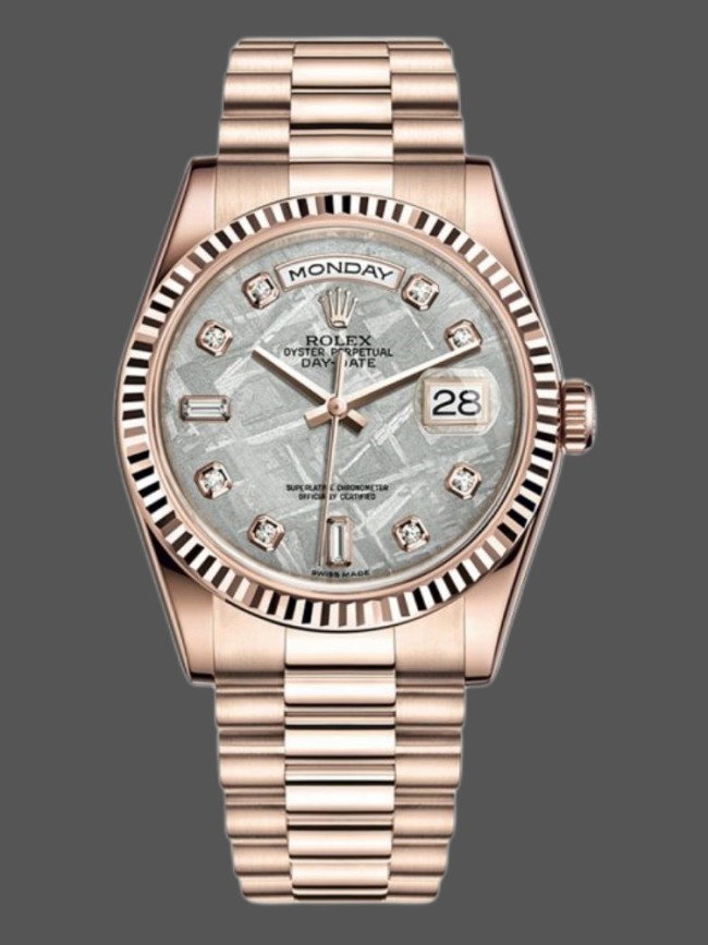 Rolex Day-Date 118235 Everose Gold Meteorite Diamond Dial 36mm Unisex Replica Watch