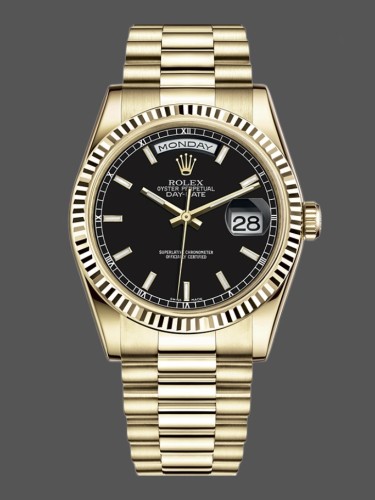 Rolex Day Date 118238 Black Dial Stainless Steel 36mm Mens Replica Watch