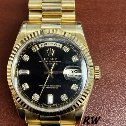 Rolex Day Date 118238 Black Diamond Dial 36mm Mens Replica Watch