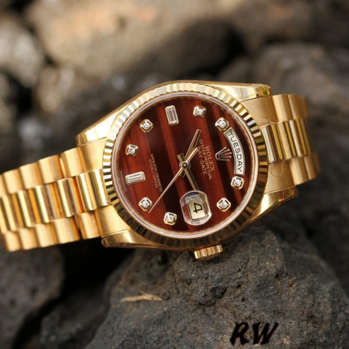 Rolex Day-Date 118238 Yellow Gold Diamond Bulls Eye Dial 36mm Unisex Replica Watch