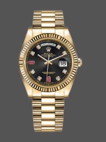 Rolex Day Date 118238 Black Diamond Dial Fluted Bezel 36mm Mens Replica Watch
