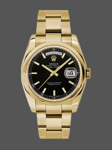 Rolex Day Date 118238 Yellow Gold Black Dial Stainless Steel 36mm Mens Replica Watch