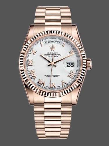 Rolex Day-Date 118235 White Dial Fluted Bezel 36mm Unisex Replica Watch