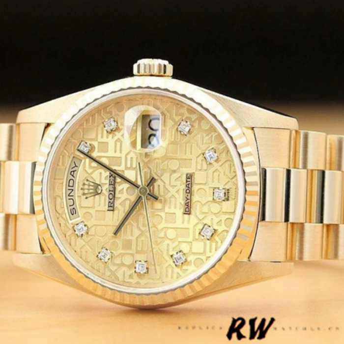 Rolex Day-Date 118238 Yellow Gold Champagne Jubilee Diamond Dial 36mm Unisex Replica Watch