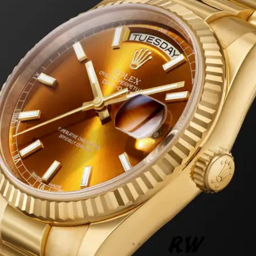 Rolex Day-Date 118238 Index Cognac Dial Fluted Bezel 36mm Unisex Replica Watch