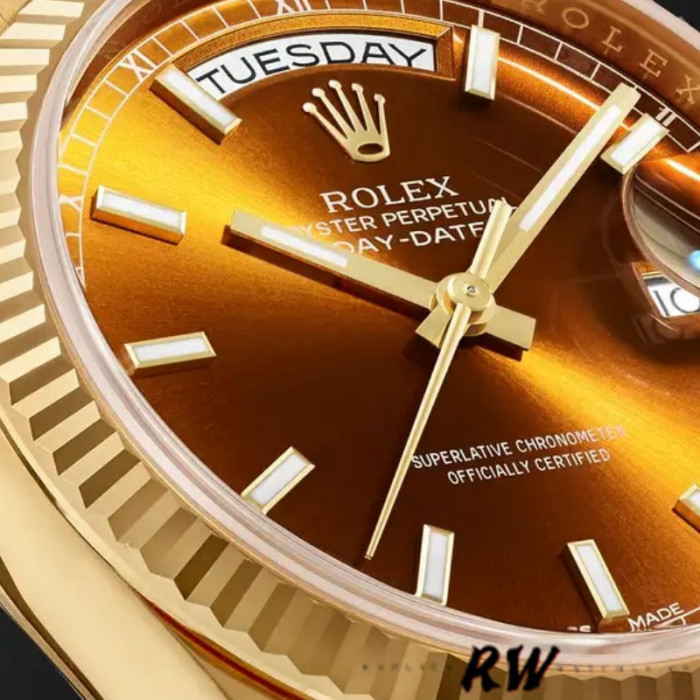 Rolex Day-Date 118238 Yellow Gold Index Cognac Dial 36mm Unisex Replica Watch