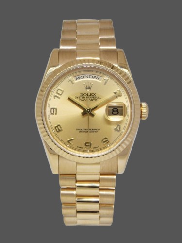 Rolex Day-Date 118238 Champagne Dial Arabic Numeral 36mm Unisex Replica Watch