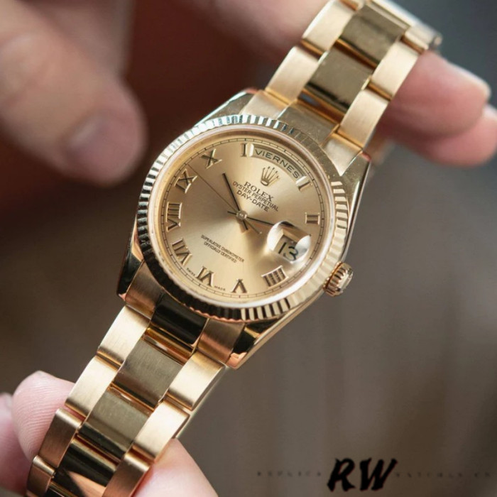 Rolex Day-Date 118238 Champagne Dial Yellow gold 36mm Unisex Replica Watch