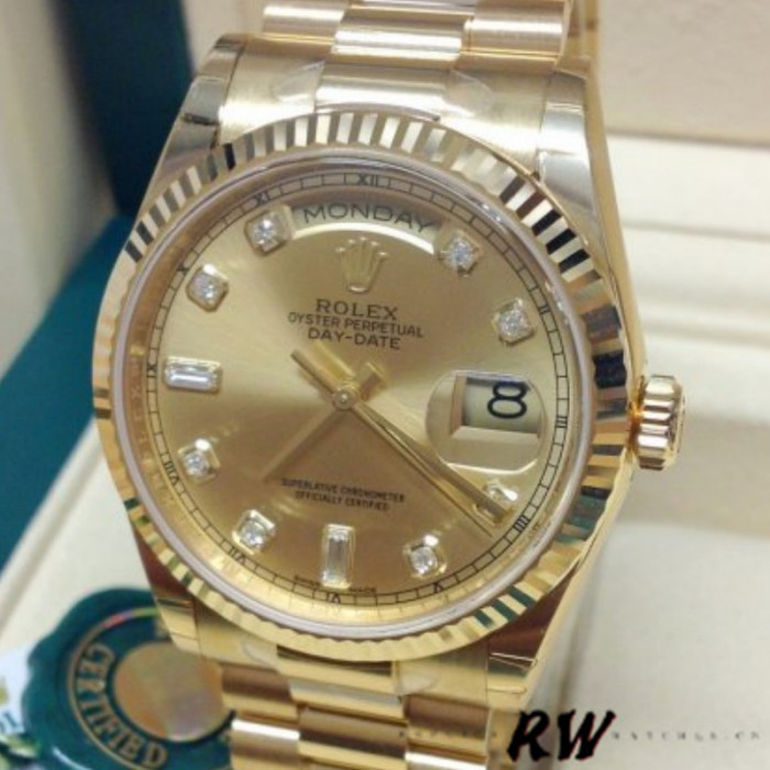 Rolex Day-Date 118238 Champagne Diamond Dial 36mm Unisex Replica Watch