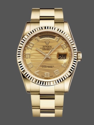 Rolex Day-Date 118238 Arabic Numeral Wave Champagne Dial 36mm Unisex Replica Watch