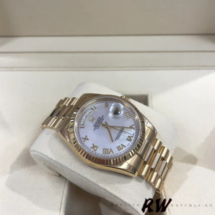 Rolex Day-Date 118238 White Mother of Pearl Roman Dial 36mm Unisex Replica Watch