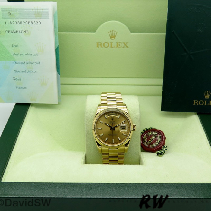 Rolex Day-Date 118238 Fluted Bezel Champagne Dial 36mm Unisex Replica Watch