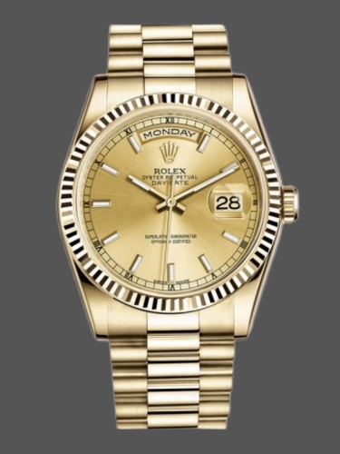 Rolex Day-Date 118238 Fluted Bezel Champagne Dial 36mm Unisex Replica Watch