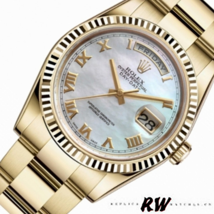 Rolex Day-Date 118238 White MOP Roman Dial 36mm Unisex Replica Watch